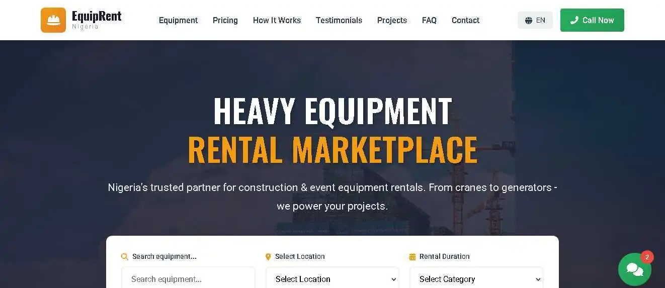 Equipment Rental Marketplace Landing Page